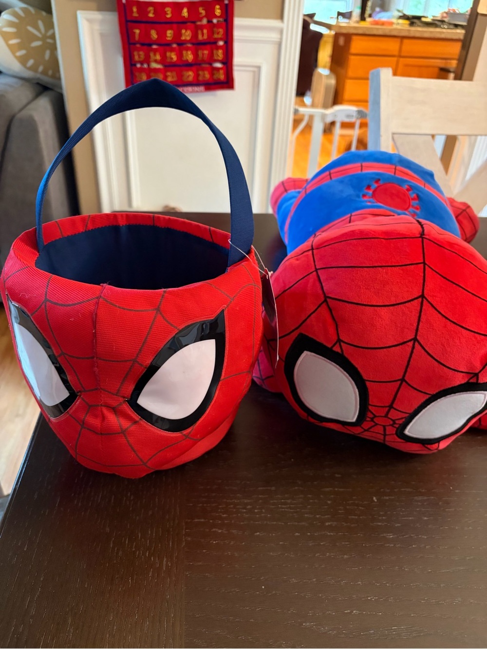 Marvel Plush Spider-Man Bucket and 22 inch Spider-Man cuddle Floor Pillow!